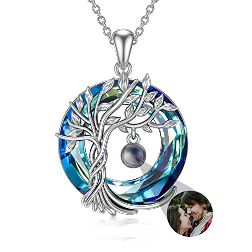 Toupop Gifts For Women Personalized Gifts Custom Color Photo Necklace Sterling Silver Tree Of Life Pendant Necklace Picture Jewelry Gifts For Women Girls Friend Birthday #TOP5
