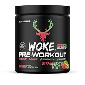 Bucked Up – Woke – HIGH STIM Pre Workout – Best Tasting – Focus Nootropic, Pump, Strength and Growth, 30 Servings (Strawberry Kiwi)