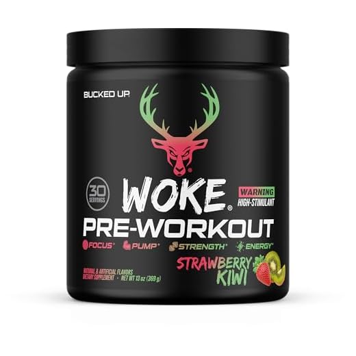 Bucked Up - Woke - HIGH STIM Pre Workout - Best Tasting - Focus Nootropic, Pump, Strength and Growth, 30 Servings (Strawberry Kiwi)
