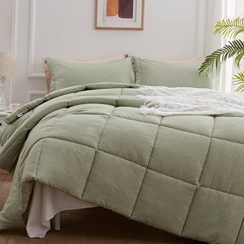 Nexhome King Size Comforter Set 3 Pieces, 100% Soft Washed Microfiber Lightweight Bedding Comforter Sets, Green Cationic Dyeing Bedding Comforter With 2 Pillow Shams For All Season (King, Green) #TOP4