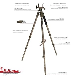 BOG DeathGrip Realtree Excape Camo Tripod with Durable Aluminum Frame, Lightweight, Stable Design, Bubble Level, Adjustable Legs, and Hands-Free Operation for Hunting, Shooting, and Outdoors