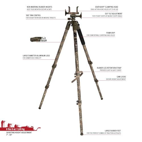 BOG DeathGrip Realtree Excape Camo Tripod with Durable Aluminum Frame, Lightweight, Stable Design, Bubble Level, Adjustable Legs, and Hands-Free Operation for Hunting, Shooting, and Outdoors by BOG - Image 2