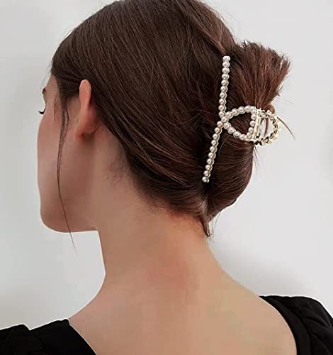 Gold Pearl Hair Clips For Women Girls Big Claw Clips For Hair Claw Clips For Thick Hair Jumbo Claw Clip Large Metal Hair Clips #TOP5