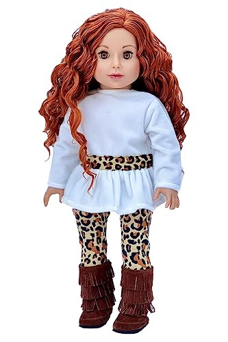 - Fashion Safari - 3 Piece 18 inch Doll Outfit - Ivory Velvet Tunic, Cheetah Leggings and Fringed Boots - (Doll Not Included)