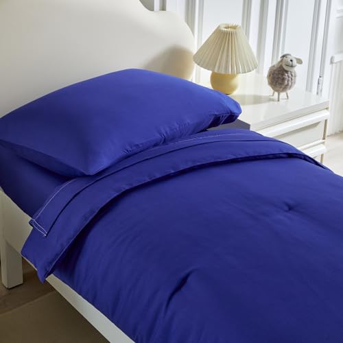 Image of Kids Comforter Sheet Set - Soft and Breathable Bed Set Includes Quilted Comforter, Fitted Sheet, Flat Top Sheet, Pillowcase and Toddler Pillowcase for Toddler - 5 Pieces Toddler Bedding Set Navy
