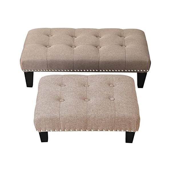 Kosoree Linen Fabric Buttoned Footstool Bench Seat Foot Pouffe Stool Footrest