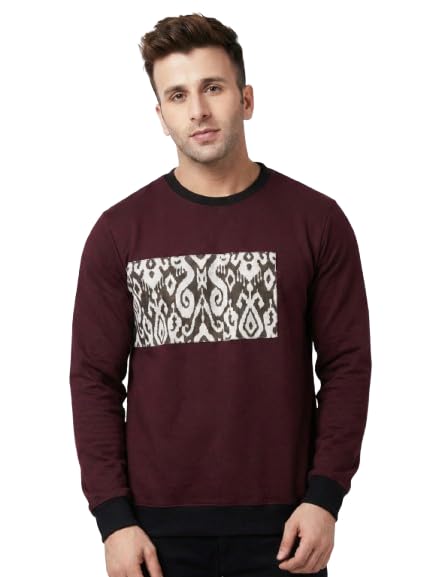 super looper Men’s Maroon Ikat Panel Sweatshirt-picture-15