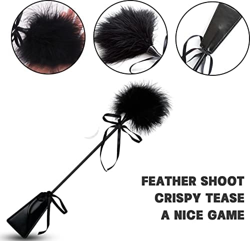 Soft Feather Tickler Feather Duster and Faux Leather Whip, 35cm, Black