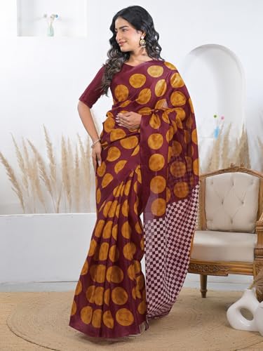Image of SIRIL Women's Cotton Printed Saree With Unstitched Blouse Piece