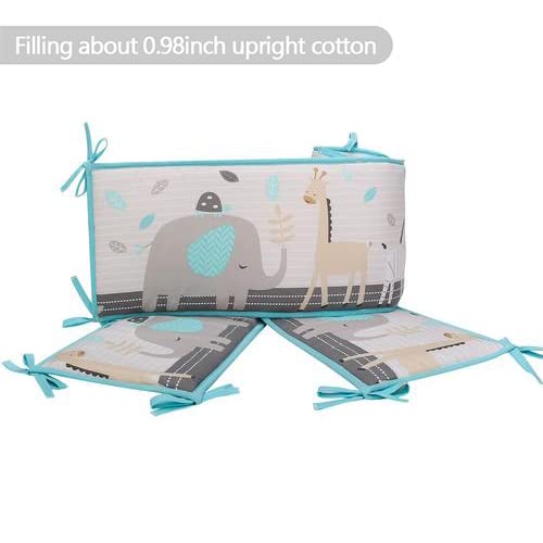 Breathable Crib Bumper Pads Baby Crib Bumpers Padded, 4 In 1 Crib Liner Bumpers, Cotton Crib 4 Side Protector Buffer Pads For Newborn Toddlers Boys Girls (Elephant-Blue) #TOP5