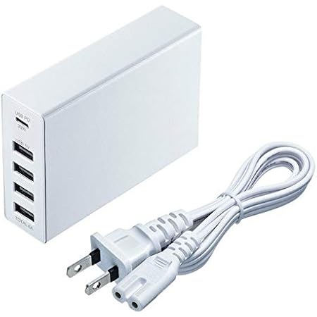 サンワサプライ USB Power Delivery対応AC充電器(5ポート・合計60W) USB Type-C×1ポート/USB Aタイプ×4ポート ホワイト ACA-PD57W