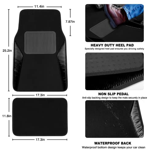 Pic Auto Carpet Car Floor Mats With Heavy Duty Heel Pad - Automotive Mats With Black Carbon Fibre Patchwork - Anti-Slip Nibbed Backing Front & Rear Mats Universal Fit For Suv,Sedan,Car,Van (4 Pcs) #TOP2