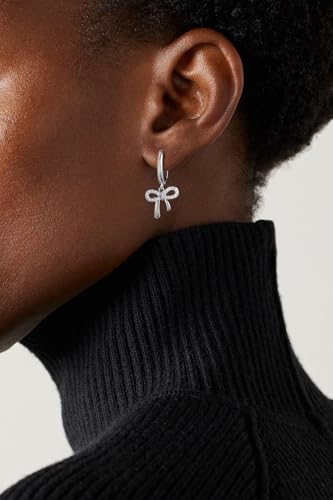 Gold Earrings for Women Trendy Bow Earrings 14K Gold/Silver Plated Hoops Simple Twist Huggie Dainty Cubic Zirconia Jewelry Cute Pearl Bow Stud Earrings Minimalist Jewelry for Her2