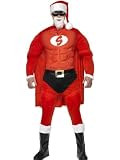Smiffys, Herren Superfitter Weihnachtsmann Kostüm, Mütze, Augenmaske, Umhang, Muskel-Oberteil, Gürtel, Hose mit aufgenähtem Slip und Überschuhe, Größe: L, 36214