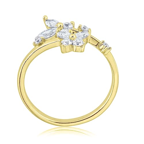 Image of AVORA 925 Sterling Silver Adjustable Butterfly Toe Ring with Simulated Diamond CZ