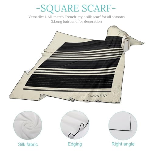 Silk Square Scarf Stripes Black White Neck Scarf for Women Hair Scarf Lightweight Large Shawl Wrap Silk Scarves for Hair Wrapping Sleeping Silk Neckerchief Headscarf4