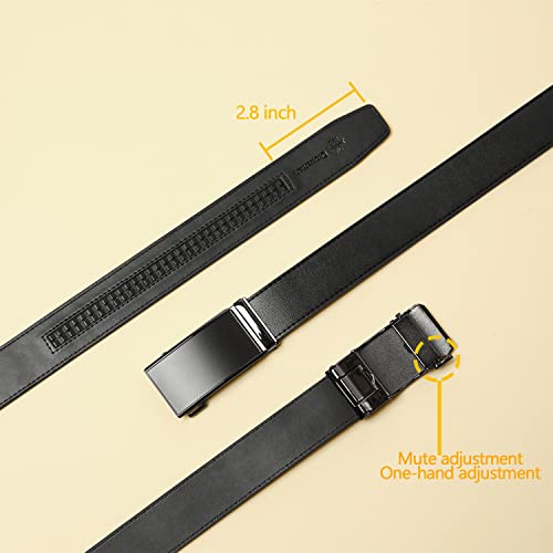 2 Pack Ratchet Belt 1 3/8", Mens leather Dress Belt in Gift Set Size 28"-62" Adjustable waist Trim to Fit3