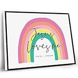 Canvas Inspirational Wall Art,Jesus Loves Me This I Know Wall Art Print Gethsemane Scripture Wall Art Kids Bible Verse Wall Art Christian Nursery Art Print Hymn Wall Art,8x12 Inch Framed Wall Art