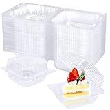 Jgalnim 100 Pack Clear Plastic Square Hinged Food Clamshell Container,Disposable To Go Cake Slice Container,Clear Plastic Clamshell Food Containers for Cookies, Desserts, Fruits, Salads, Sandwiches