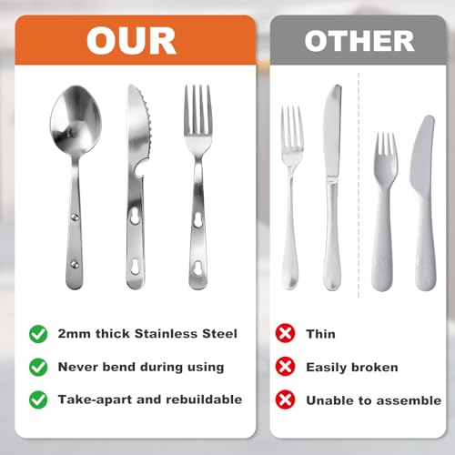 Portable 4-in-1 Travel Utensils Set with Pouch - 3-Pack Stainless Steel Spoon, Fork, Knife & Bottle Opener for Camping and Hiking - Image 2