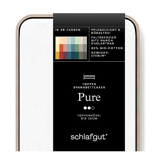 Schlafgut Pure Topper Spannbettlaken 180x200cm bis 200x220cm Full-White, Spannbetttuch aus weicher Biobaumwolle