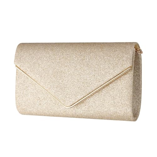 Jennytim Bolso de noche para mujer, color dorado, bolso de noche con cadena desmontable, elegante envolvente, bolso de hombro, bolso de hombro, bolso de mano para fiesta, baile de graduación, dorado