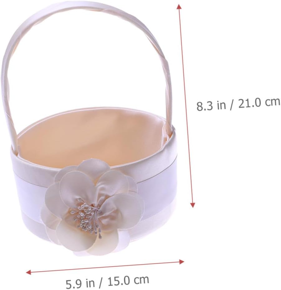 PATKAW Satin Wedding Flower Basket 2pcs Set Handheld Flower Girl Basket for Weddings with Ribbon Handle for Ceremony and Party Supplies