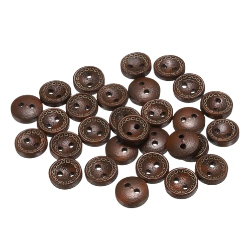 QUARKZMAN 30 Stück Knöpfe 10mm Holzknöpfe 2 Loch Buttons, Bastelknöpfe Rund Nähknöpfe Schüsseltyp Gepunktete Linie Ersatzknöpfe für Dekoration Mäntel Kleidung Strickjacke, Medium Brown