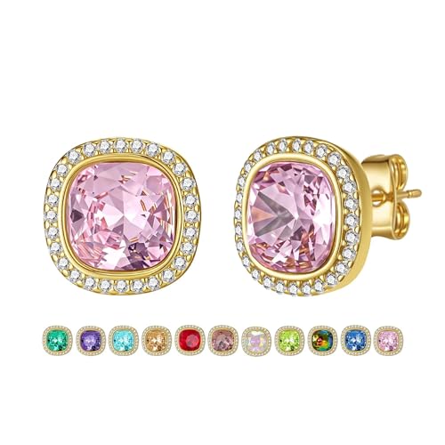 EVEVIC Square Austrian Crystal Halo Stud Earrings for Women (Pink) by EVEVIC - Used condition - US$17.67