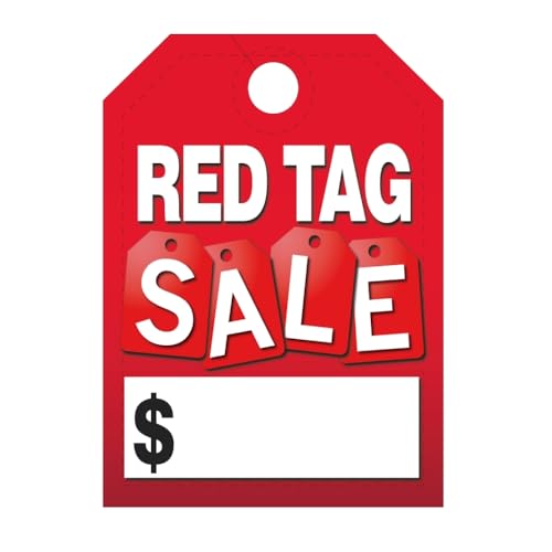 Jumbo Car Dealer "Red Tag Sale" Mirror Hang Tags - Red Tag Sale Theme - 50 Pack