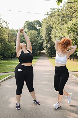 Morefeel Plus Size Capri Yoga Pants For Women With Pockets-Stretchy X-4Xl Tummy Control High Waist Workout Black Leggings #TOP1