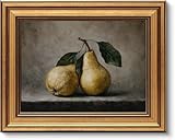 Vintage Gold Framed 3D Textured Wall Art Rustic Pear Still Life Wall Decor Picture Country Farmhouse Kitchen Antique Fruit Poster Cottagecore Aesthetic Print for Gallery Home Decoration 9x11in