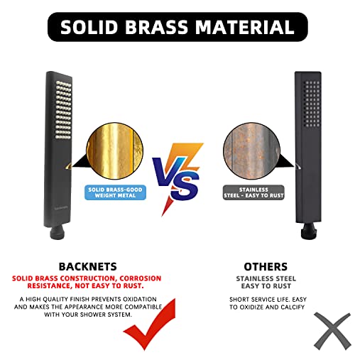 Backnets Solid Brass Handheld Shower Head Arc Design High Pressure Matte Black Hand Shower Wand With Adjustable Supply Elbow Wall Connector Shower Holder And 59″ Stainless Steel Hose Set #TOP1