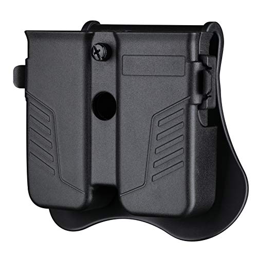 Double Magazine Pouch Fit 9Mm .40 .45 Caliber Dual & Single Stack Magazines - Universal Mag Holder | Polymer Paddle Holster | Adjustable Size & Cant | Ambidextrous | Outside Waistband | Black #TOP3