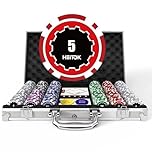 HEITOK 300 Piece Numbered Poker Chip Set 11.5g Heavyweight with Aluminium Case, 2 Decks Cards, Dealer Buttons & 5 Dice for Texas Holdem