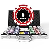 HEITOK Poker Koffer 300 Chips Set – 11,5g Pokerchips mit Wertaufdruck, Alu-Koffer, Karten, Würfel & Button
