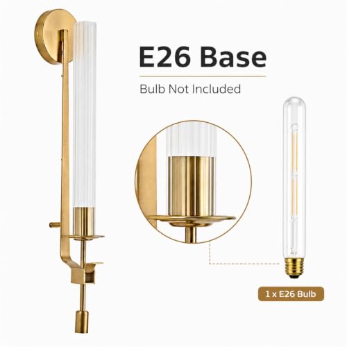 LIGHTLAND Gold Wall Sconce, 28 Inch Modern Metal Glass Wall Light Fixture, Wall Lamp for Living Room Bedroom Hallway (Pack of 1) by LIGHTLAND - Used condition - Image 5