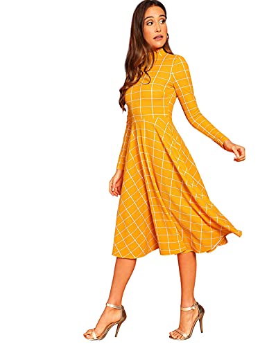 Image of Floerns Women's High Neck Plaid Fit and Flare Midi Dress