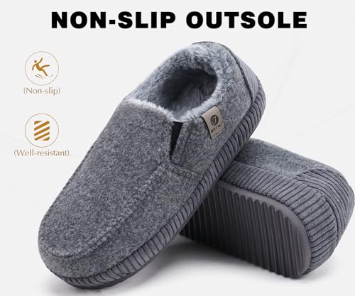 Image of ONCAI Mens Clog Slippers with Arch Support Stripe Faux Fur Cotton-Blend High-Density Memory Foam Warm House Slippers Slip-on Indoor Outdoor Rubber Sole Size 7-16