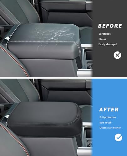 Image of INTGET Center Console Cover for 2026 Ford F250 F350 F450 F550 Super Duty Accessories 2023 2024 2025 XLT Car Interior Armrest Arm Rest Leather Middle Cushion Lid Pad Protector(Fit for Bucket Seat Only)