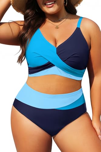Tempt Me Plus Size Two Piece Swimsuit - Women High Waisted Bikini Set Tummy Control Bathing Suits