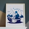 MAYJOYDIY Fisherman in Fishing Boat Stencil 11.8×11.8inch Large Reed Flying Bird Stencil with Paint Brush Natural Lake Scenery Drawing Template for Wood Walls Canvas Furniture Crafts #4