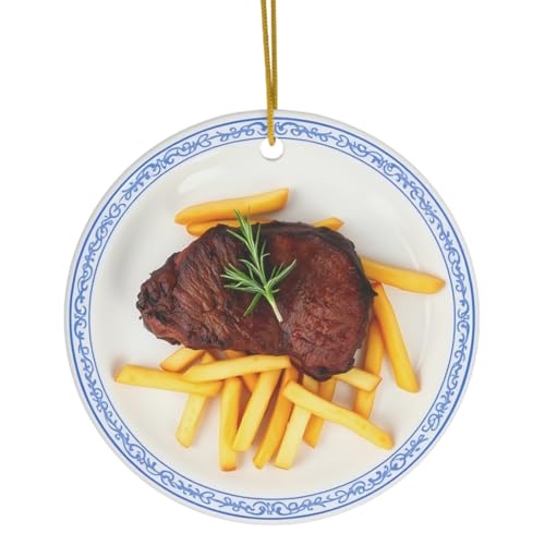 Steak Christmas Ornament, Round Foodie Holiday Tree