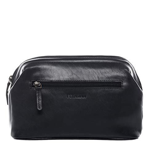 Preisvergleich Produktbild FEYNSINN Kulturtasche echt Leder Berlin Kulturbeutel Necessaire Lederbeutel Unisex schwarz
