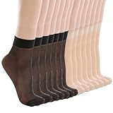 KEYRI 14 Paires de Socquettes Transparentes pour Femme, Bas Nylon Mode Chaussette Collant Nylon Chaussettes de Cheville (FR/ES, Alpha/lettres, Taille unique, Taille normale, Taille normale, Noir, Nu)