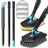 Long Handled Scrub Brush for Shower,3-in-1 Cleaning Brushes with 3 Different Function Cleaning Heads Brush for Shower Cleaning Bathroom Kitchen Walls Tub Tile (Black)
