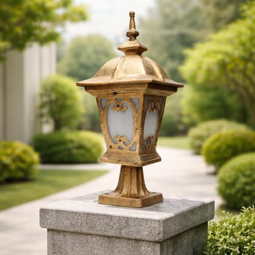 Image of Weldecor Outdoor Gate Pillar Lamp for Home Entrance Waterproof LED Garden Light (E27 Holder LED Bulb Comptaible) Antique Decorative Main Gate Post Lantern for Villa (Style7) (Style4)