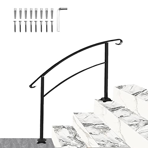 Spaceeup Outdoor Stair Arch Handrial 1-4 Steps, Wrought Iron Railing Matte Black Range From 0 To 50° Metal Transitional Handrail With Installation Kit For Outdoor Step #TOP7