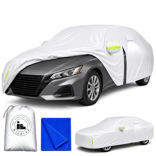 Image of Car Cover All Weather Custom Fit for Altima Waterproof 10 Layers Full Cover Universal Heavy Duty Sun UV Rain Hail Protection with Driver Door Zipper Breathable Vents.