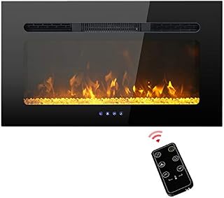 PHI VILLA 30 Inch Electric Fireplace Inserts, Wall Mounted & Recessed Electric Fireplace Heater Low Noise with Remote Control, Timer, Touch Screen, Adjustable Flame Color, 1500W (Black)